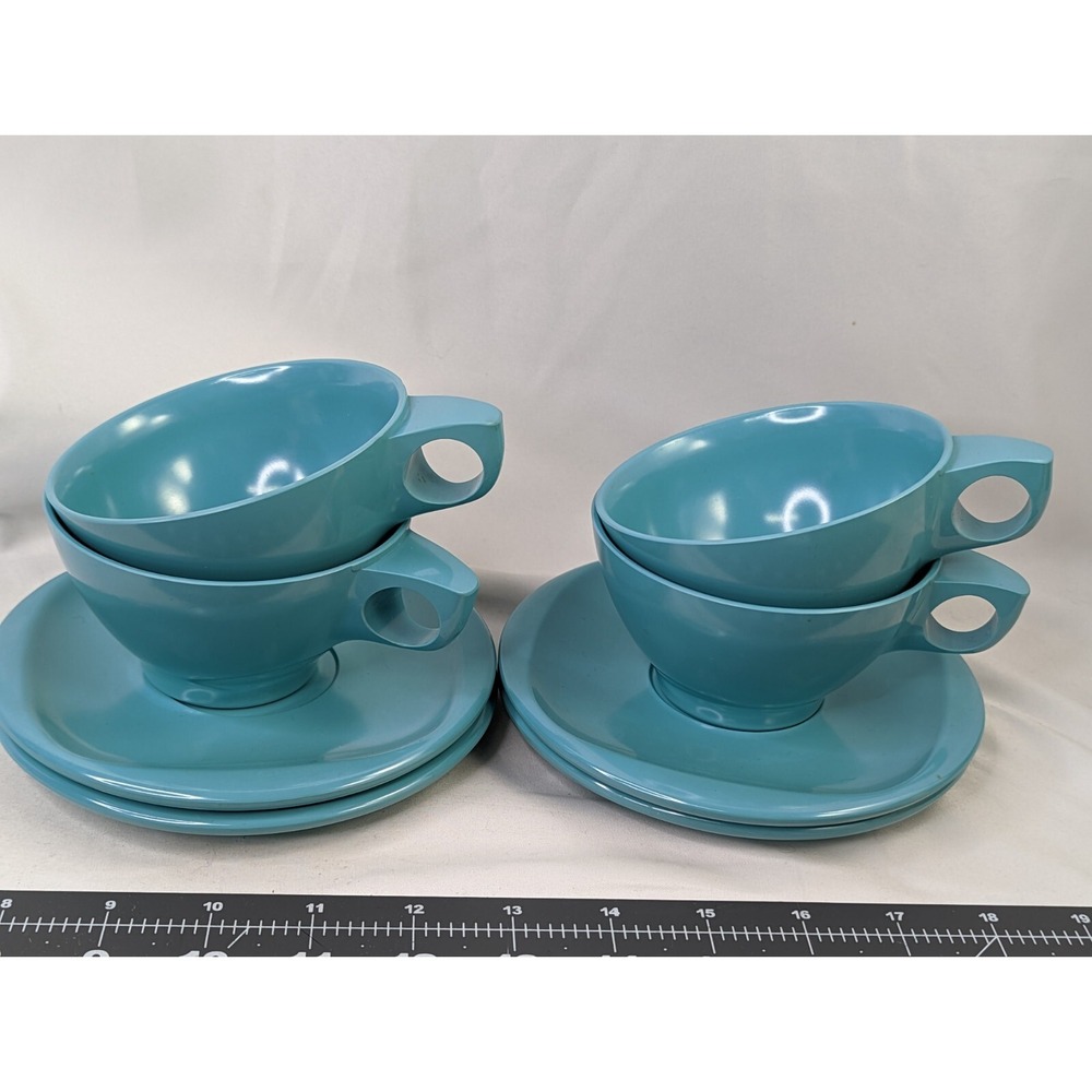 Boonton Ware Turquoise‎ Coffee Cup Saucer lot of 4